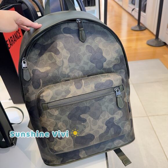 NWT COACH West Men's Backpack Camo Signature Canvas CW311 Dark Shamrock Multi - Picture 1 of 10